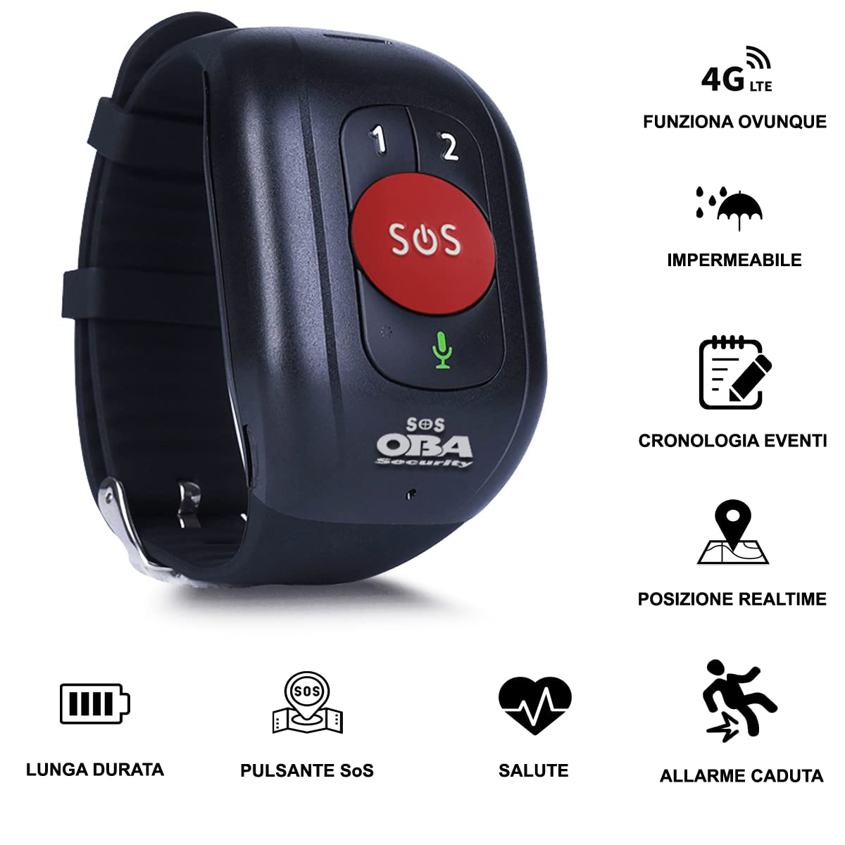 SOS Senior GPS 4G WiFi que salva vidas llamadas, caídas, posición GPS, corazón, presión, temperatura, resistencia al agua IP 67, aplicación gratuita (archivo con instrucciones para configurar la SIM)