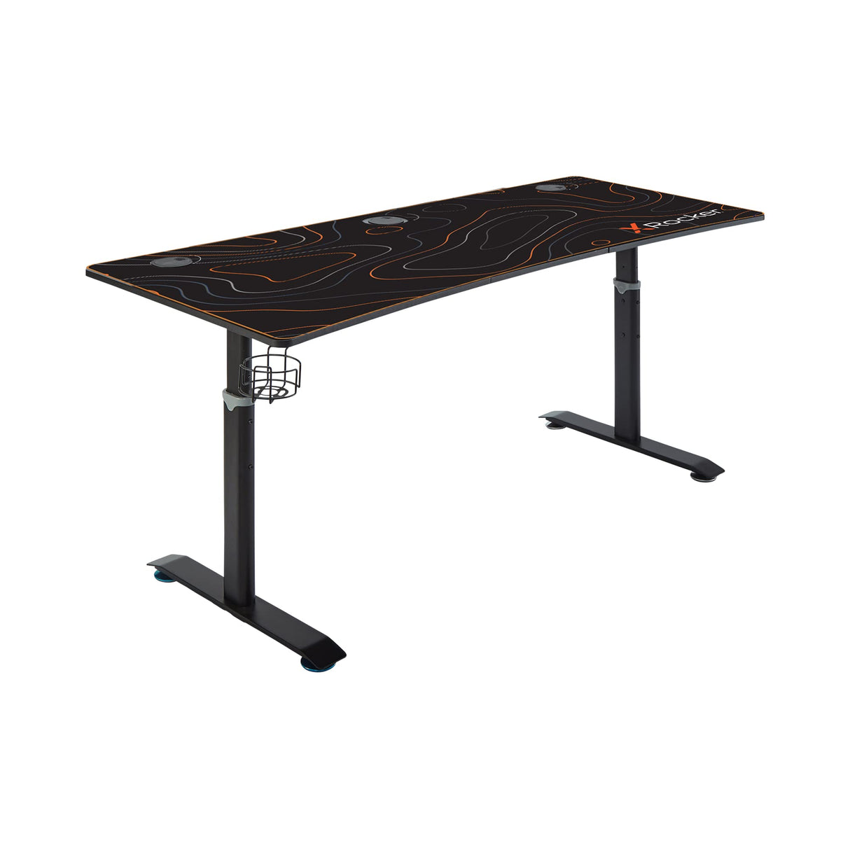 X Rocker Cougar XL Escritorio y estación de Trabajo para Juegos de Altura Ajustable, Mesa de computadora de Metal Resistente con Alfombrilla de ratón Grande, portavasos y Bandeja para Cables – Negro