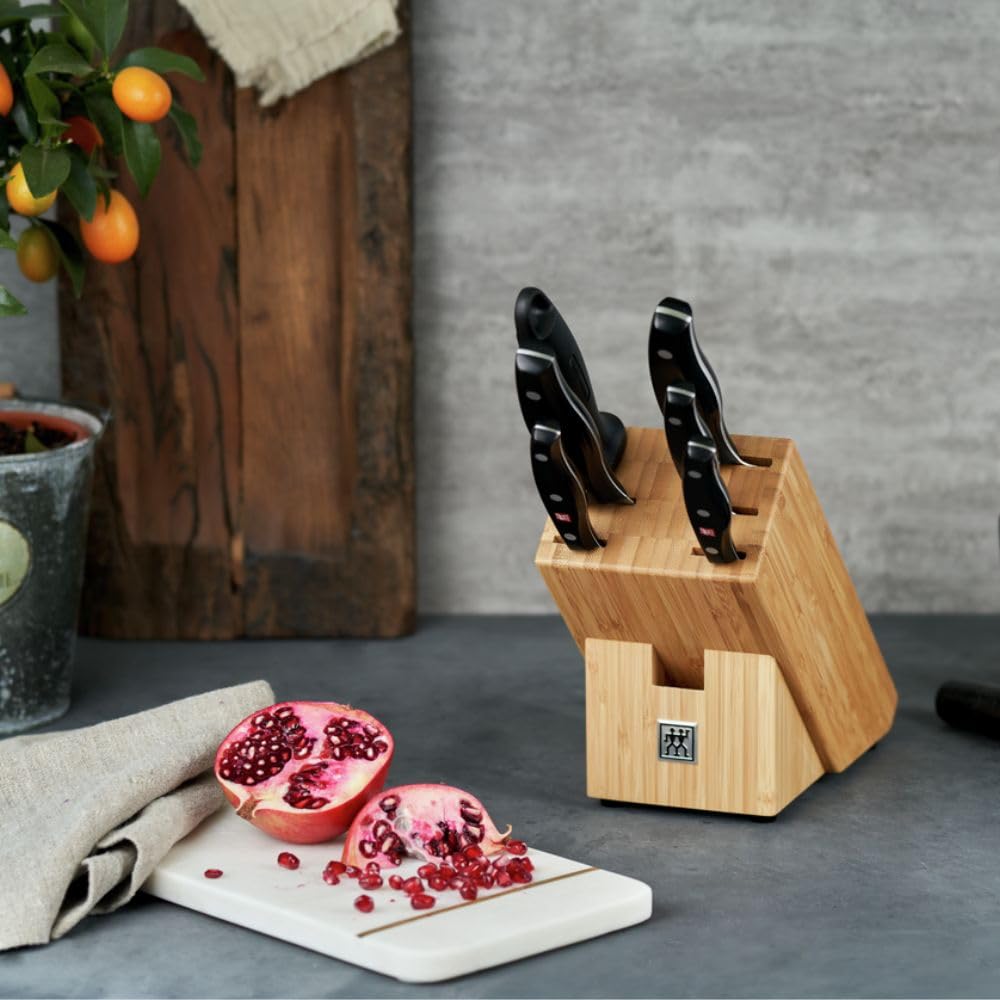ZWILLING Bloque de cuchillos, 7 piezas, Bloque de bambú, Cuchillos con mango especial de acero inoxidable/plástico, Twin Pollux