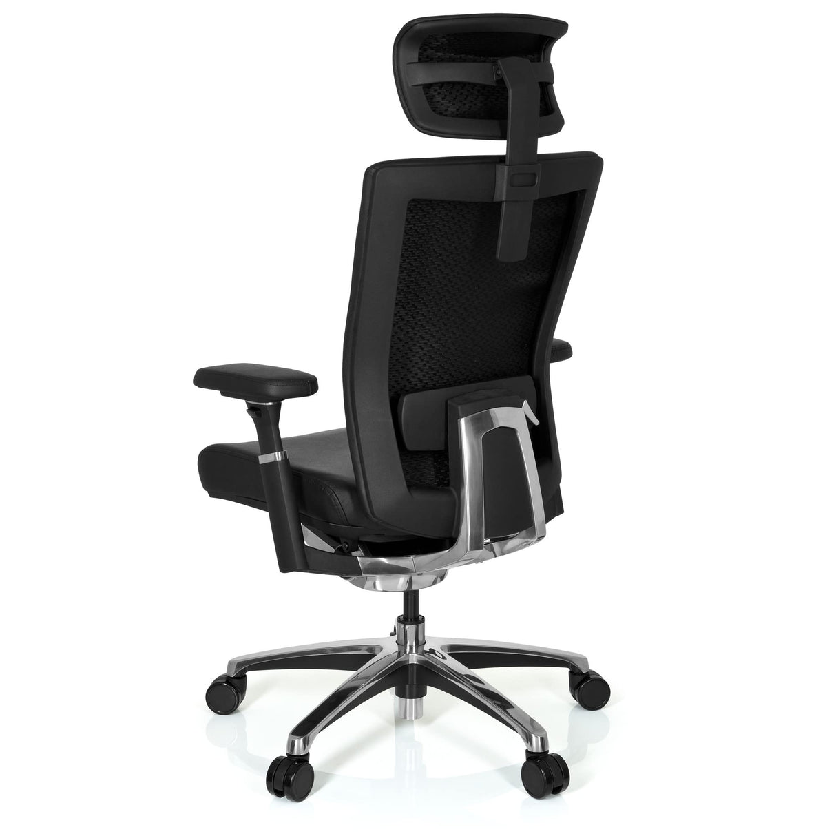 hjh OFFICE 657604 Silla de Oficina Nova Cuero Negro, Silla giatoria, ergonomica, apoyabrazos Ajustables, con apoya Cabezas