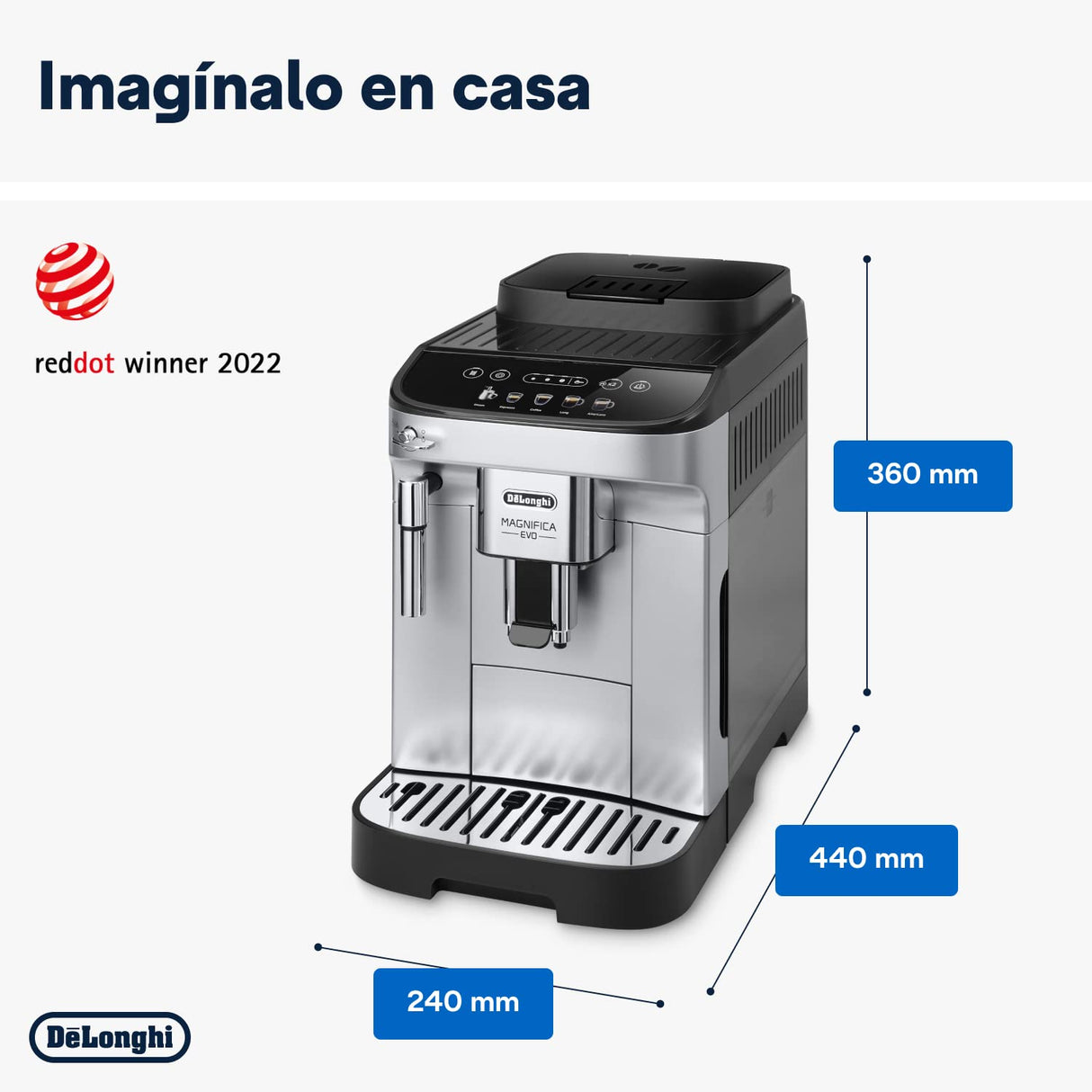 De'Longhi Magnifica Evo Cafetera Superatomática para Café y Cappuccino, ECAM292.33.SB, 4 Recetas, Plata