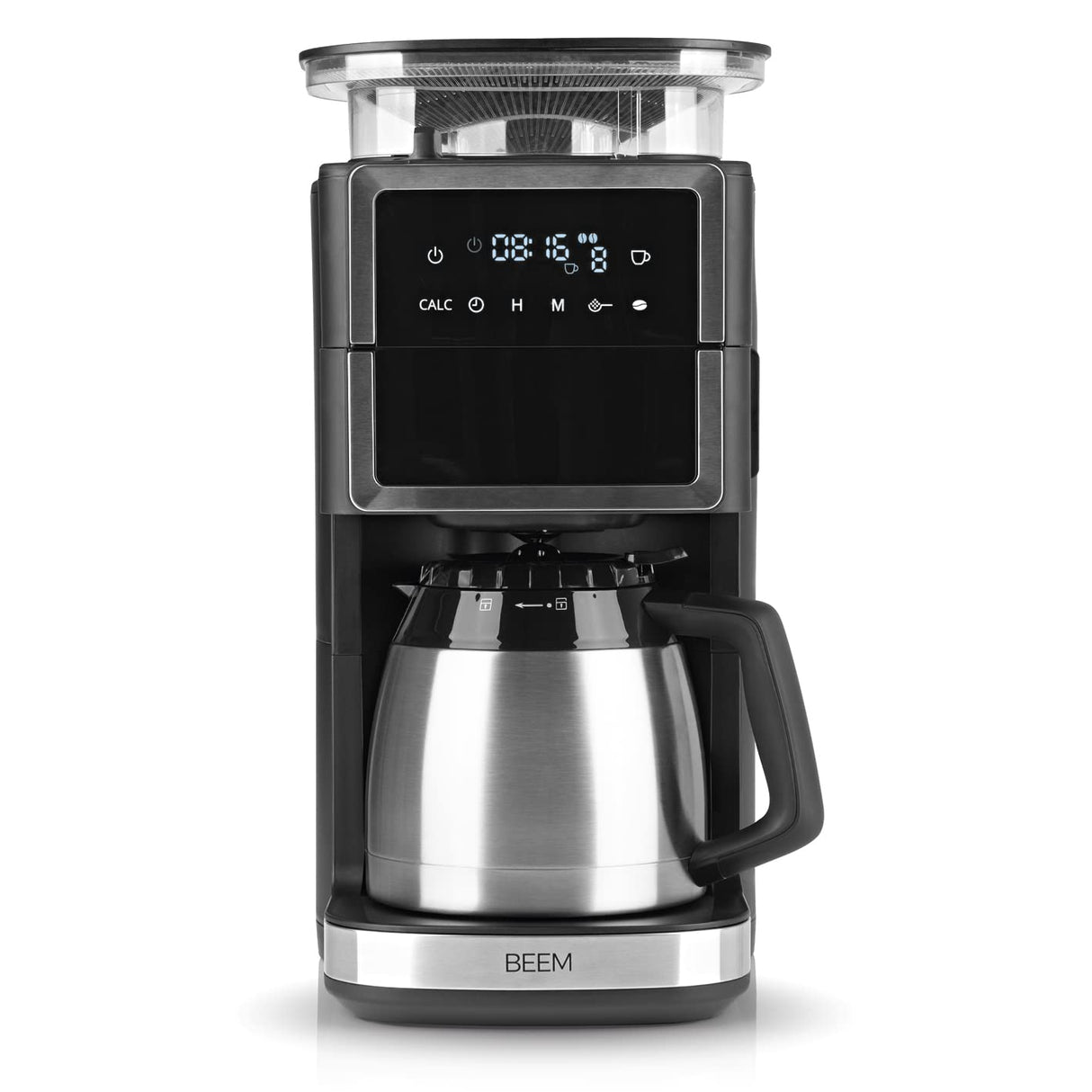 BEEM Cafetera de filtro Fresh Aroma-PERFECT III con mecanismo de molienda, térmica, de acero inoxidable, jarra aislante, mecanismo cónico y Aroma-Plus, filtro permanente, temporizador 24 h, 10 tazas