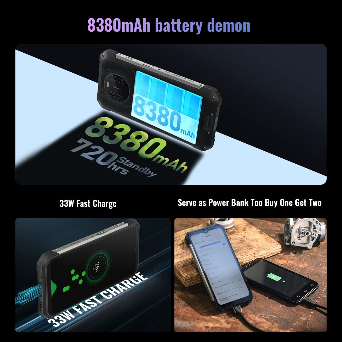 Blackview - Smartphone irrompible BV8800, 6,58 Pulgadas, 90 Hz, FHD+, AI 50 MP, Cuatro cámaras de visión Nocturna, Helio G96 8 GB + 128 GB, batería 8380 mAh, IP68 teléfono móvil Impermeable Android