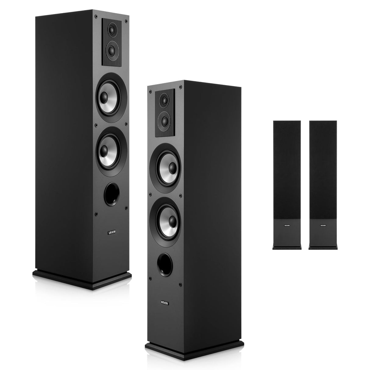 VEVOR Par de Altavoces de Suelo, Sistema de 3 Vías con Tweeters de 1,91 cm y 2,54 cm, Dos Woofers de 13,34 cm, Potencia Máxima de 145 W, Respuesta de Frecuencia de 70 Hz a 20 kHz, Carcasa de MDF
