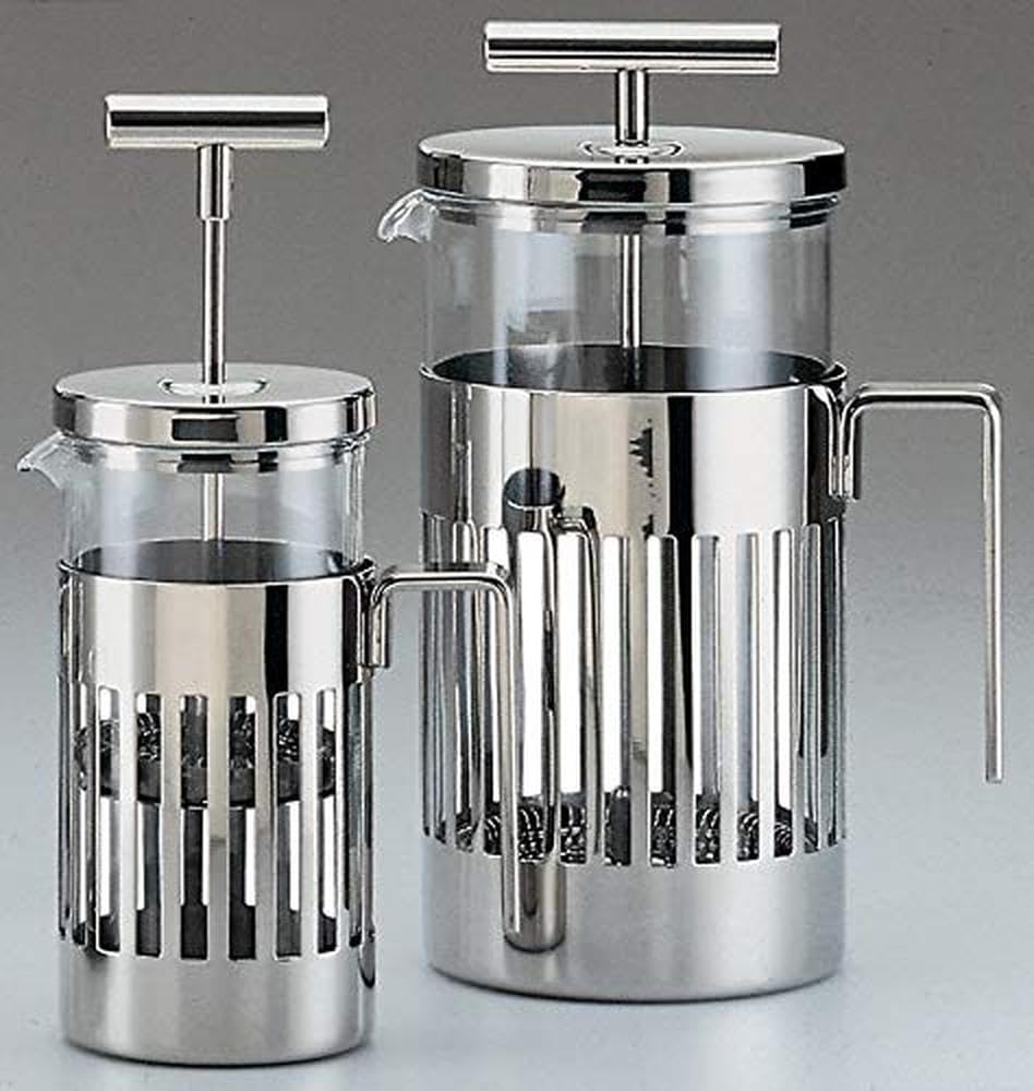 Alessi 9094/8 - Cafetera de Design a Filtro-Presión o Para Infusiones en Acero Inoxidable 18/10 Brillante y Vidrio Resistente al Calor, 8 Tazas
