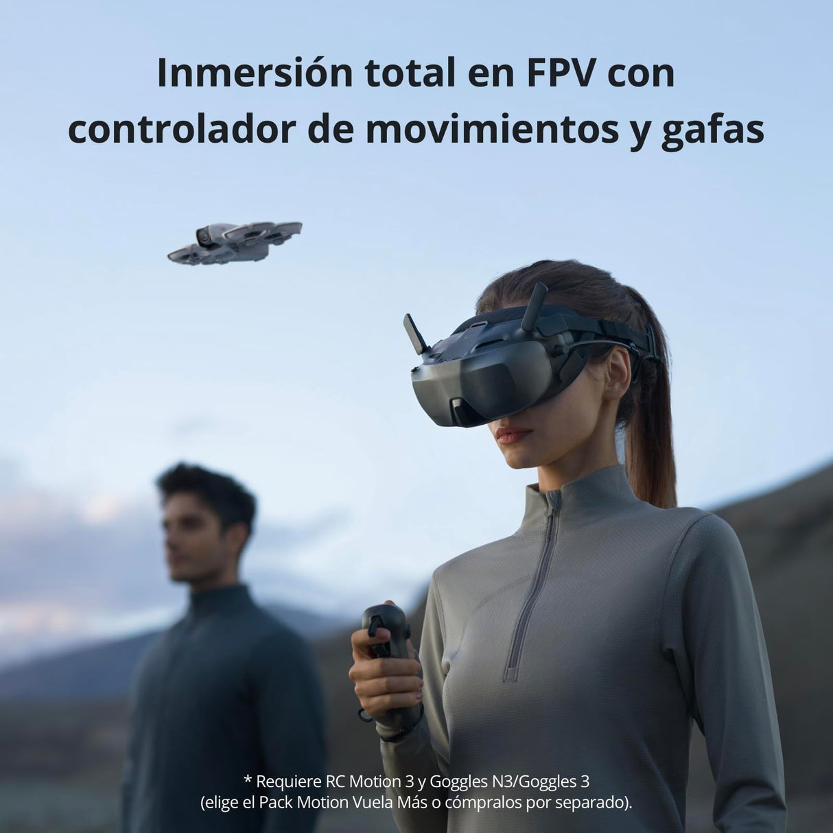 DJI Pack Neo Motion Vuela Más, dron mini con cámara 4K UHD para adultos, 135 g dron que vuela siguiéndote, despega desde la mano, seguimiento de objetivos por IA, con RC Motion 3 y 3 baterías