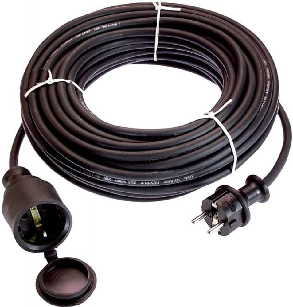 as - Schwabe alargador de Cables 50 m H05RR-F 3G1,5 - Cable de extensión 230 V / 16 A / 3.500 W - con Tapa de protección - Resistente al Polvo y a Las Salpicaduras IP44 - Negro, 60365