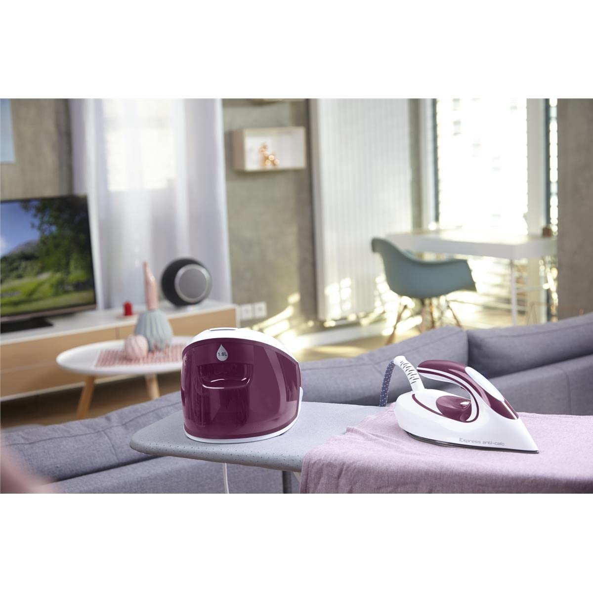 Tefal Express Anti-Calc SV8054 Dampfb?gelstation 2800 W 1,8 l Duriliumsohle Violett - Wei? (SV8054)