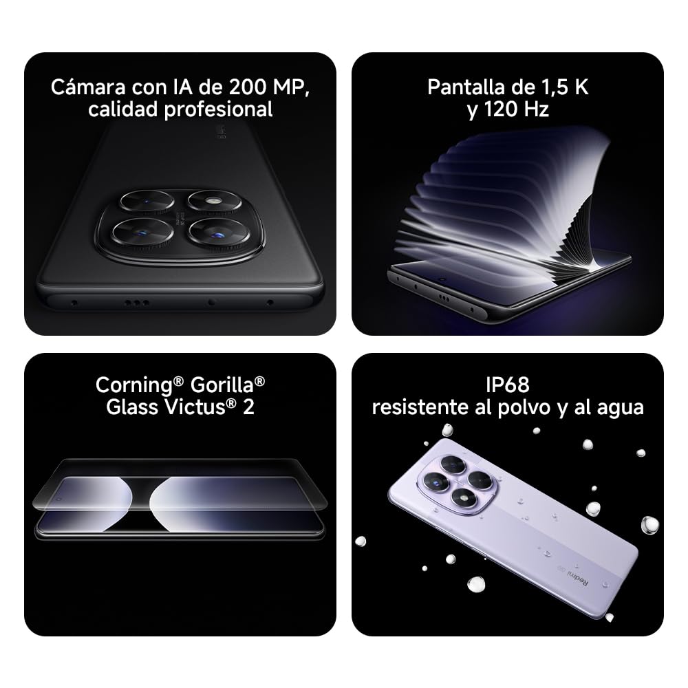 XIAOMI Redmi Note 14 Pro 5G - Smartphone de 8+256GB, Pantalla de 6.67" AMOLED FHD+ 120Hz, MediaTek Dimensity 7300-Ultra, cámara de 200MP, TurboCharge 45W, Cargador no Incluido, Morado (Versión ES)