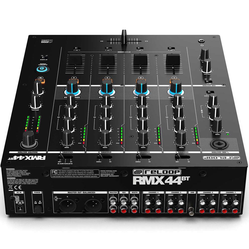 Reloop AMS-RMX-44 BT Mezclador para DJ de club con 4 canales y con Bluetooth con Filtro de sonido, unidad de filtro bipolar con LPF y HPF