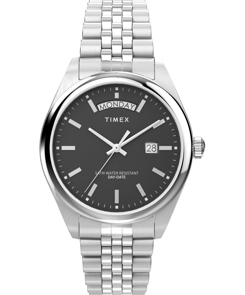 Timex Trend - Reloj de 41 mm de acero inoxidable para hombre, correa de acero inoxidable, esfera negra, caja de acero inoxidable TW2V67800