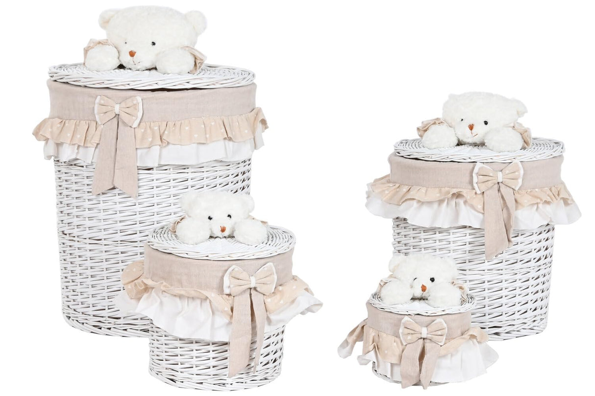 CESTA ROPA SET 4 MIMBRE TELA 45X45X68 CON TAPA