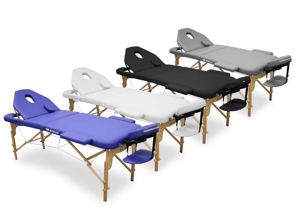 QUIRUMED Camilla de Masaje Plegable de Madera WELLCORE, con Respaldo abatible, Plus, 185 x 65 cm, Polipiel, Altura Regulable, Cabezal extraÃble, Agujero Facial, Color Negro, hasta 225 kg