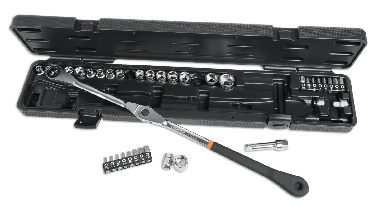 BETA 1477/C38 - Kit de llave de carraca ajustable con dados rebajados para tensores de correa y componentes del motor