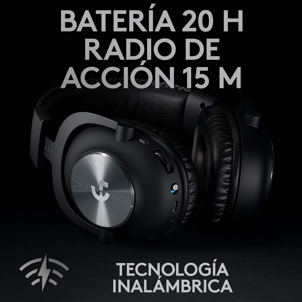 Logitech G PRO X LIGHTSPEED Auriculares inalámbricos para gaming con tecnología de filtro Blue VO!CE, transductores Pro-G de 50mm, DTS Headphone: X 2.0, 20+ horas batería, PC, PS5, PS4, Switch - Negro