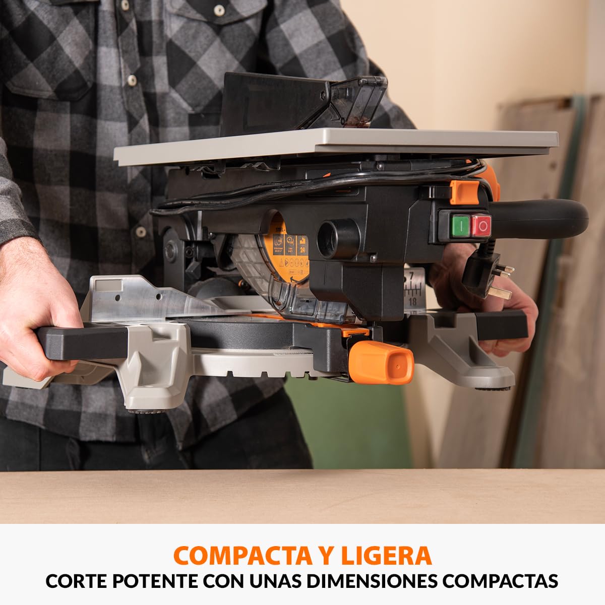 Evolution Power Tools R210MTS-G2 Sierra híbrida convertible de mesa/ingletadora, compacta y portátil, corte multimaterial, corta madera, metal, plástico, etc.; incluye una hoja de 210 mm