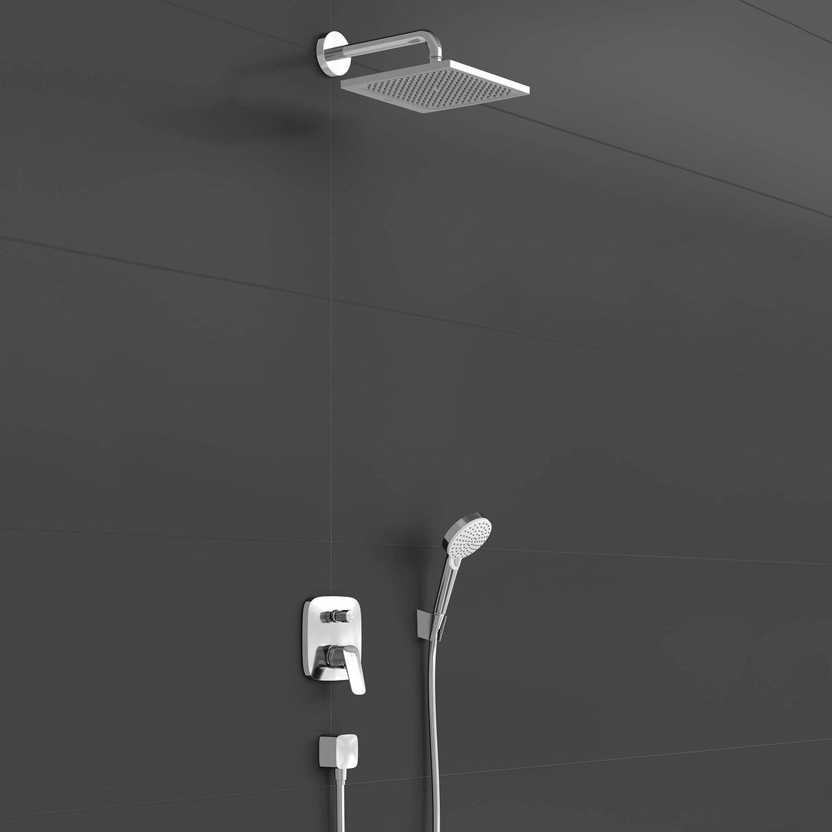 hansgrohe Crometta E - set de ducha empotrado, cabezal de ducha rectangular (240mm) con mezlador monomando de bañera, set básico, ducha de mano, toma de agua, soporte et flexo de ducha, cromo