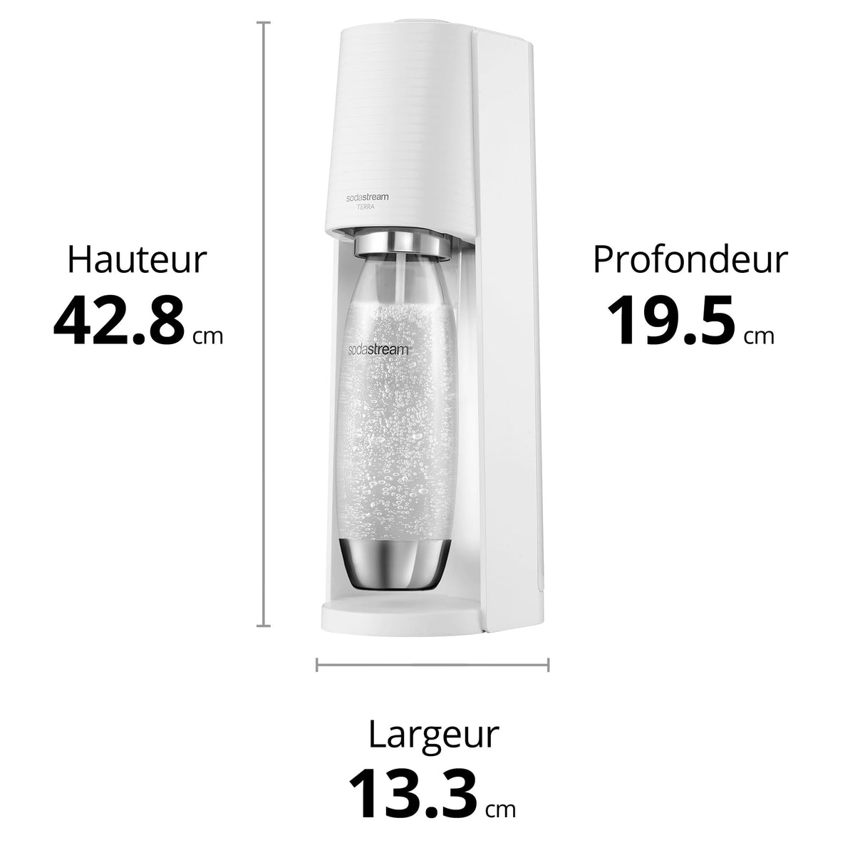 Sodastream Terra - Máquina de agua con gas y soda | Pack 1 botella de 1 l, acabado de acero inoxidable, compatible con lavavajillas + 1 recarga de gas de 60 l para clips, color blanco