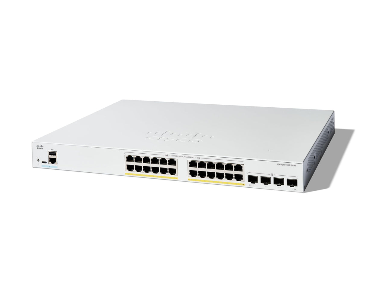 Cisco Switch gestionado Cisco Catalyst 1300-24FP-4G, GE de 24 Puertos, PoE Completo, SFP GE 4x1, protección Limitada de por Vida (C1300-24FP-4G)