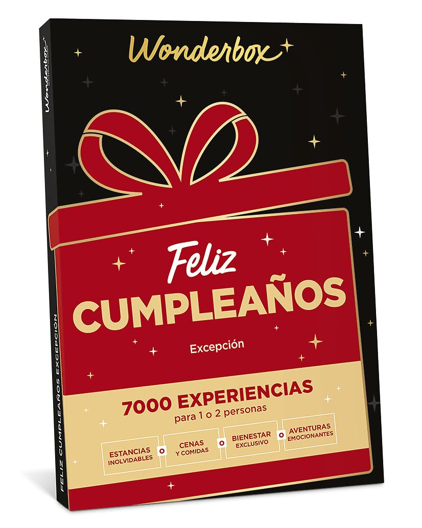 WONDERBOX - Caja Regalo - Feliz cumpleaños excepción -1 Experiencia a Elegir: Estancia, gastronomía, Actividad de Bienestar o de Aventura para 1 o 2 Personas - 7000 experiencias - Ideas Regalo