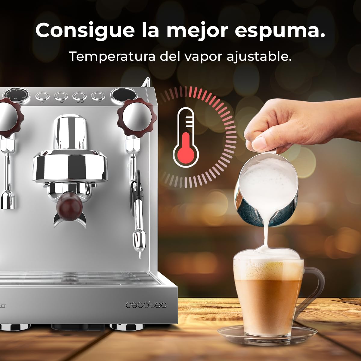 Cecotec Cafetera Express Barista Baristeo Classic. 2700W, Bomba 15 Bares, Control Pid, Doble Calentamiento, depósito 2.5L, Vaporizador, Grifos Profesionales, Extracción Crema, Diseño Profesional