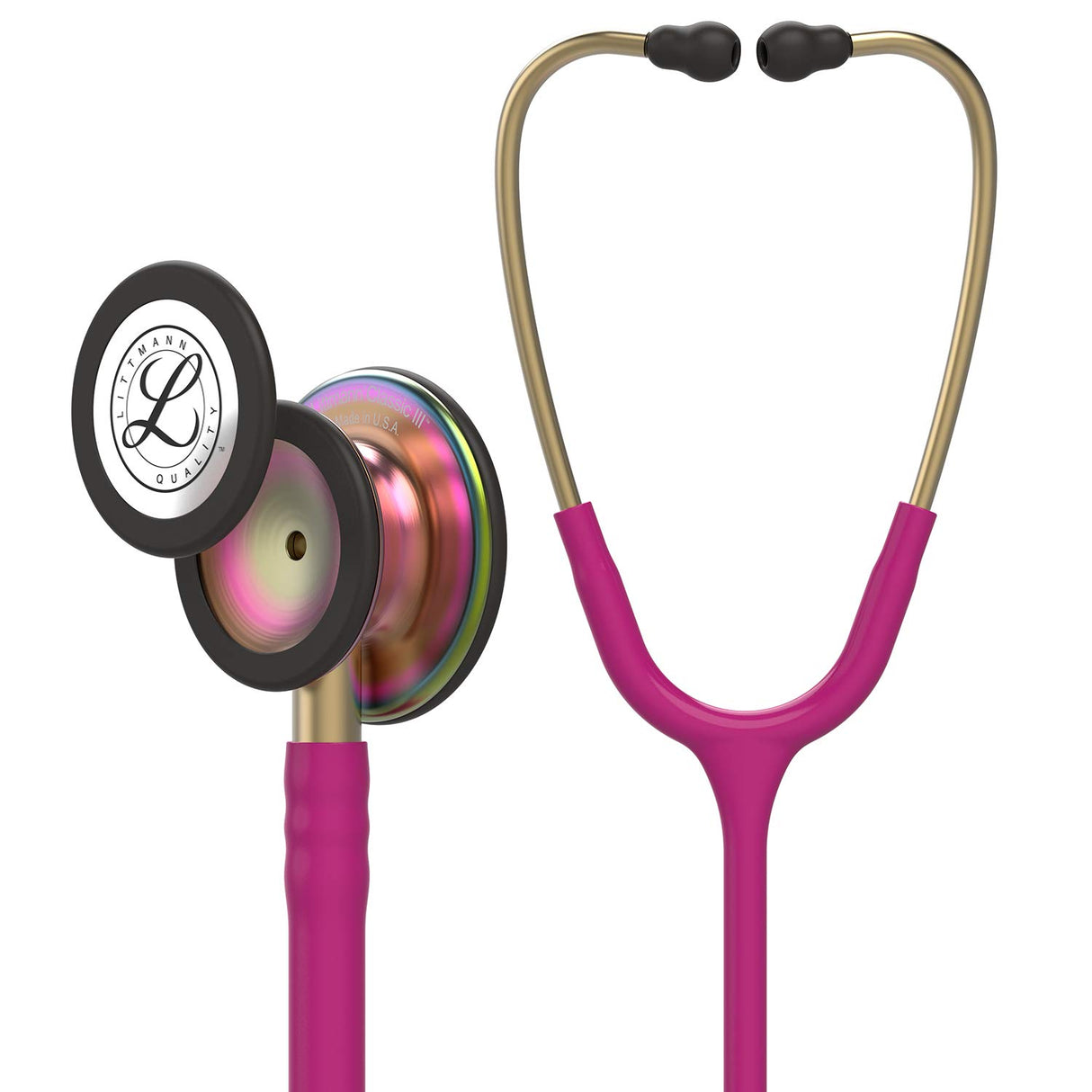 3M Littmann Fonendoscopio para monitorización Classic III, acabado en arcoíris, tubo color frambuesa, 68,5 cm, 5806