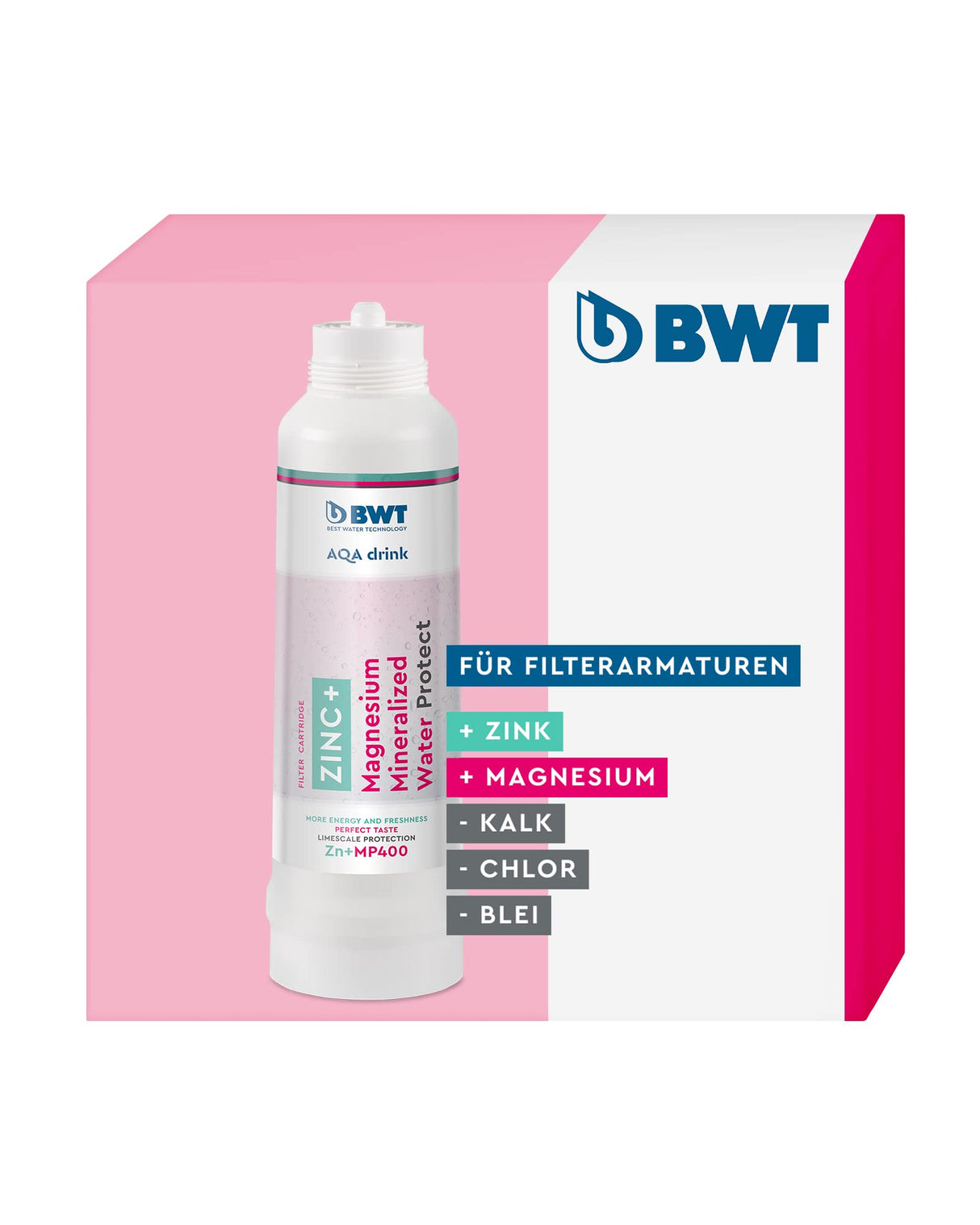 BWT Filtro de agua AQA drink Zinc + MP400 | Vela de filtro con zinc y magnesio | Filtro de agua potable | Filtra cal, cloro, plomo y cobre