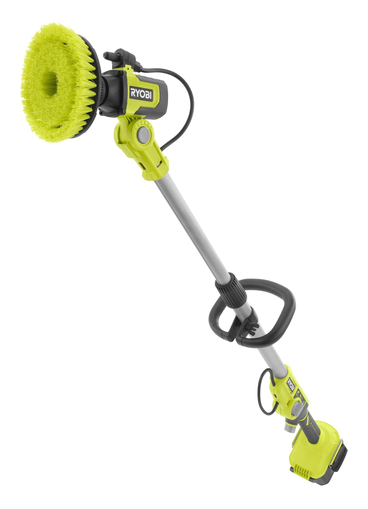 RYOBI RWTS18-0 - Cepillo motorizado telescópico de 18 V, diámetro 150 mm, 210 RPM, Palo de 1 m a 1,4 m, Cepillo de Espuma de cerdas Medianas con depósito de Agua y detergente