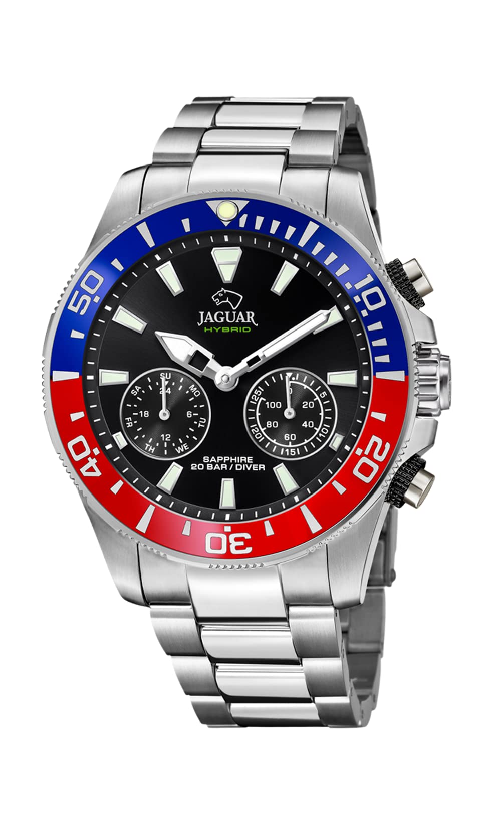 JAGUAR Reloj Modelo J888/4 de la colección Connected, Caja de 45,7 mm Negro con Correa de Acero para Caballero
