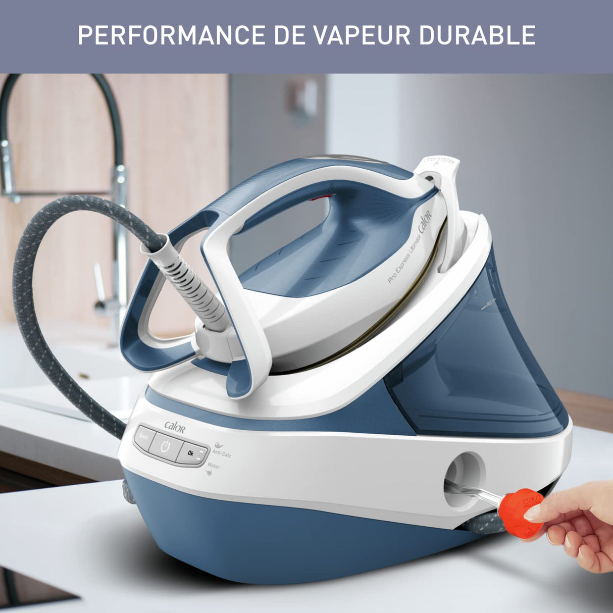Calor Pro Express Ultimate Centrale Vapor, Presión 7,6 bars, Vapor 155 g/min, Pressing 580 g/min, Tecnología sin ajustes, Desprensado vertical, Fabricado en Francia GV9710C0