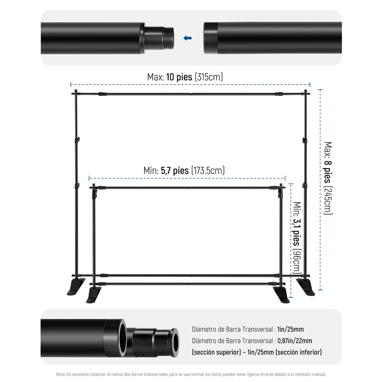 NEEWER Soporte de telón de fondo resistente con bases ampliadas, soporte de fondo de 10 x 8 pies con 4 barras transversales, 2 postes telescópicos, 4 clips de resorte y bolsa de transporte para sesión