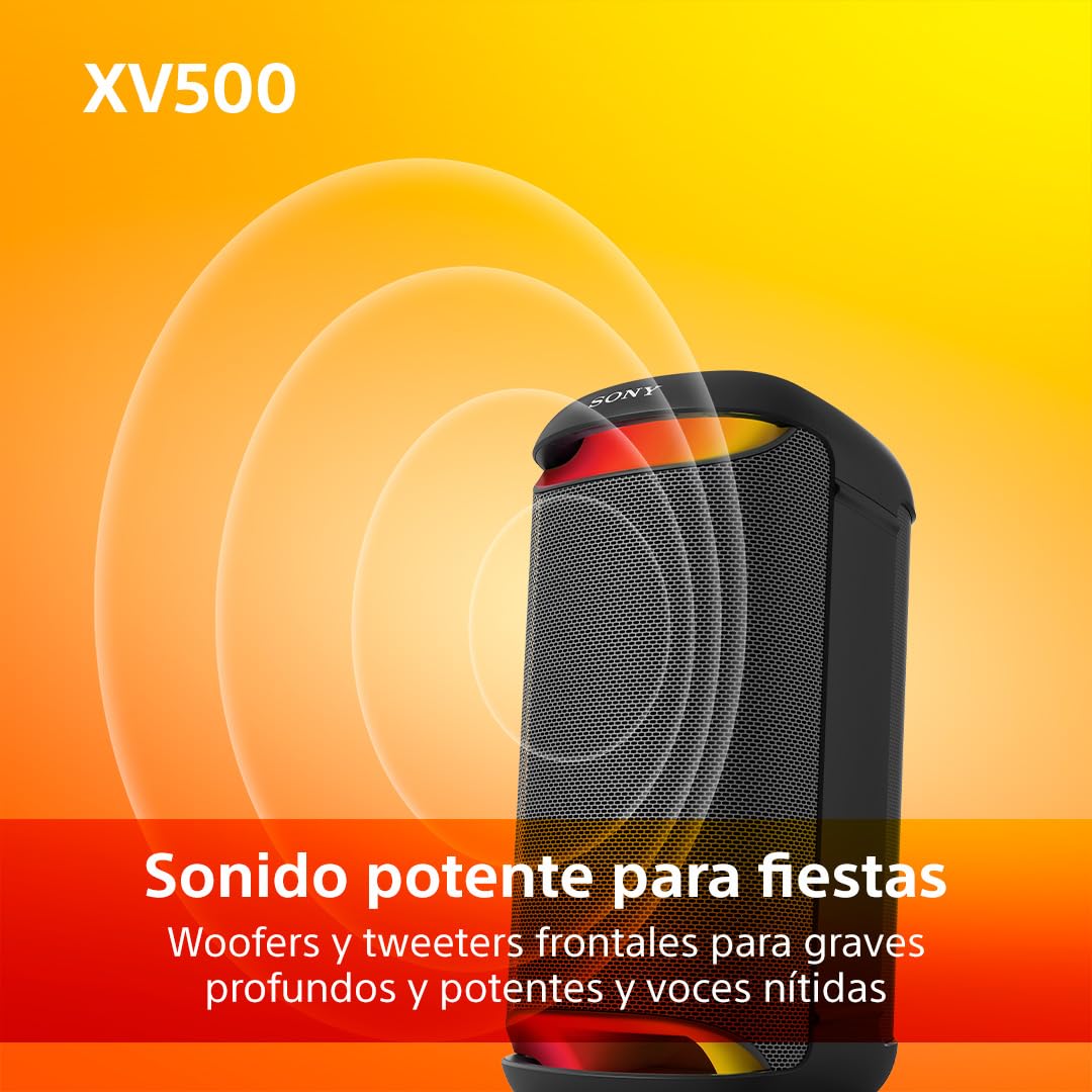 Sony SRS-XV500 Altavoz Inalámbrico Bluetooth para Fiestas, Sonido Potente, Mega Bass, 25h Autonomía, Portátil, Iluminación LED, Party Connect, Clasificación IPX4, Entrada Micrófono o Guitarra