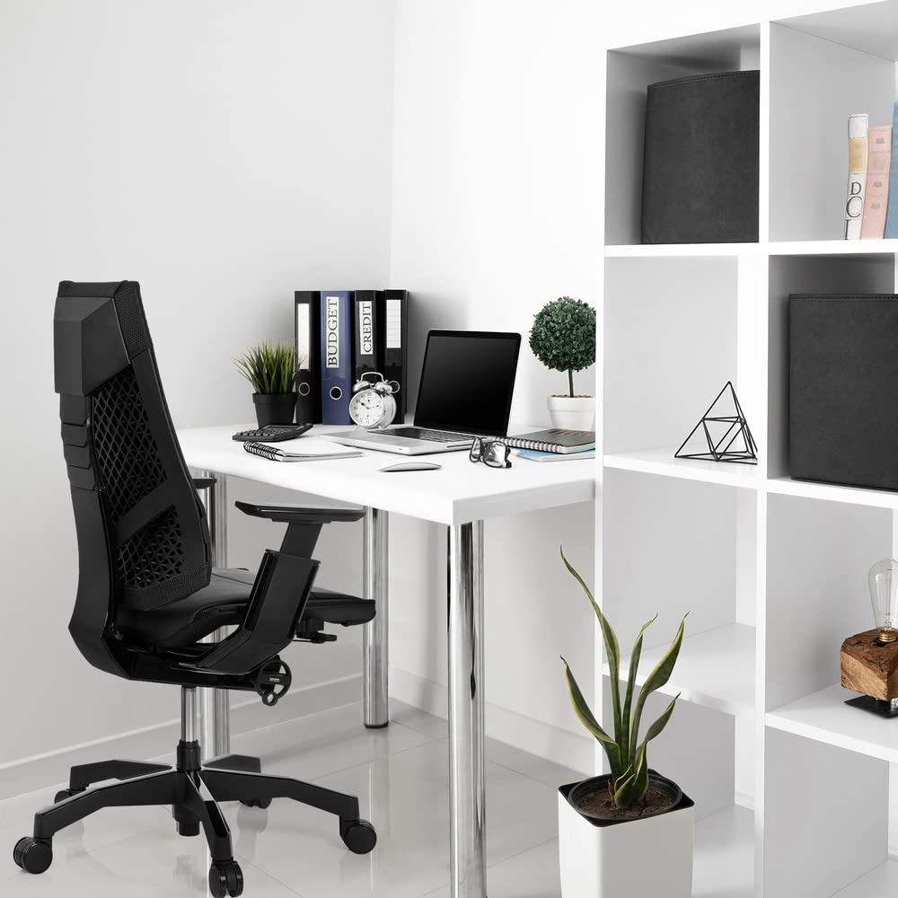 hjh OFFICE 652851 Silla de Oficina GENIDIA Black Cuero Negro, Silla Ejecutivo, Silla giratoria ergonómica, Respaldo Ajustable