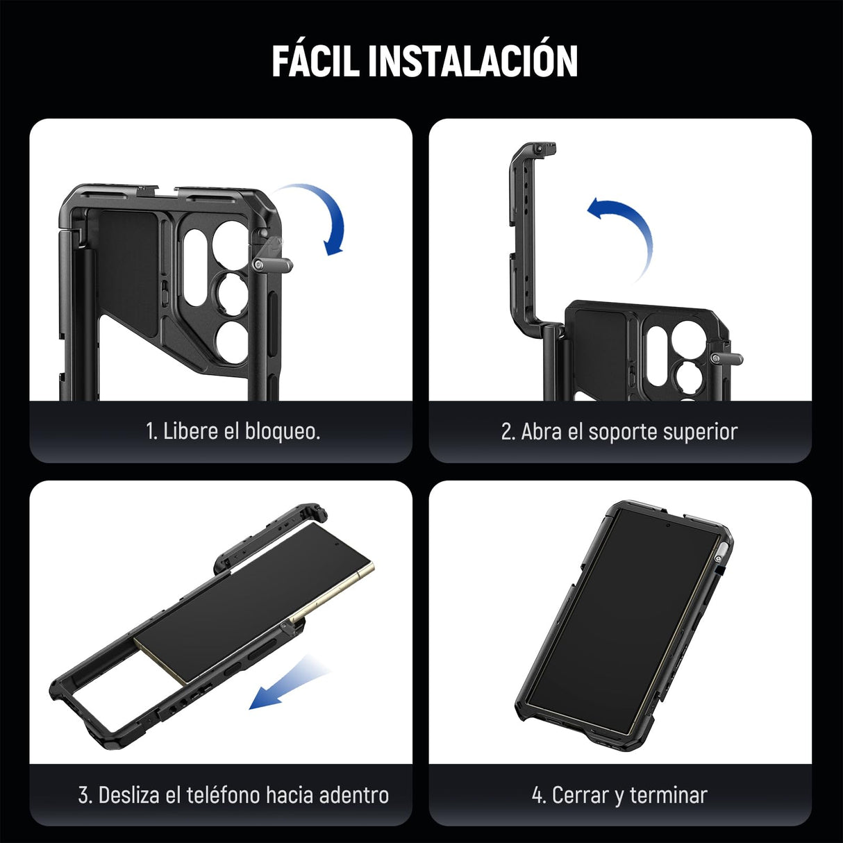 NEEWER Estabilizador de Jaula de teléfono S24 Ultra con Mango Lateral, Adaptador de Filtro de 67 mm, Placa Trasera de Lente de 17 mm, Adaptador de Lente de Montaje en T, Equipo de Video