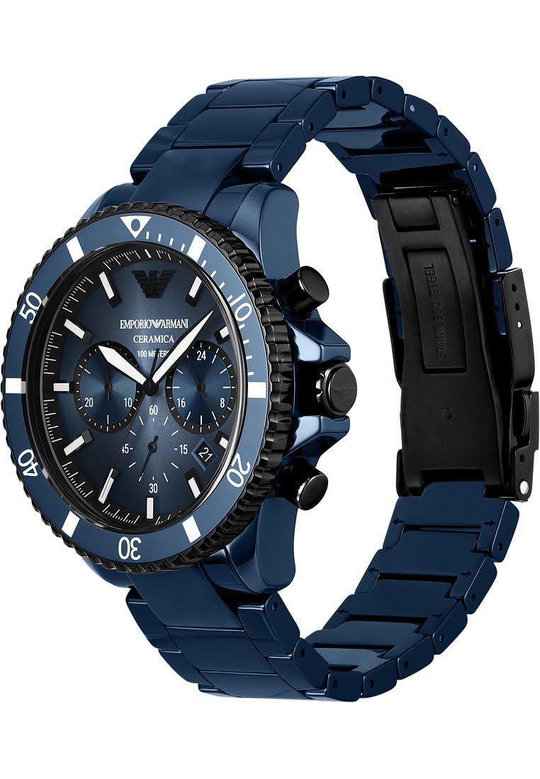 Emporio Armani Reloj Análogico-Digital para Hombres de Automático con Correa en Poliéster AR70009, Azul