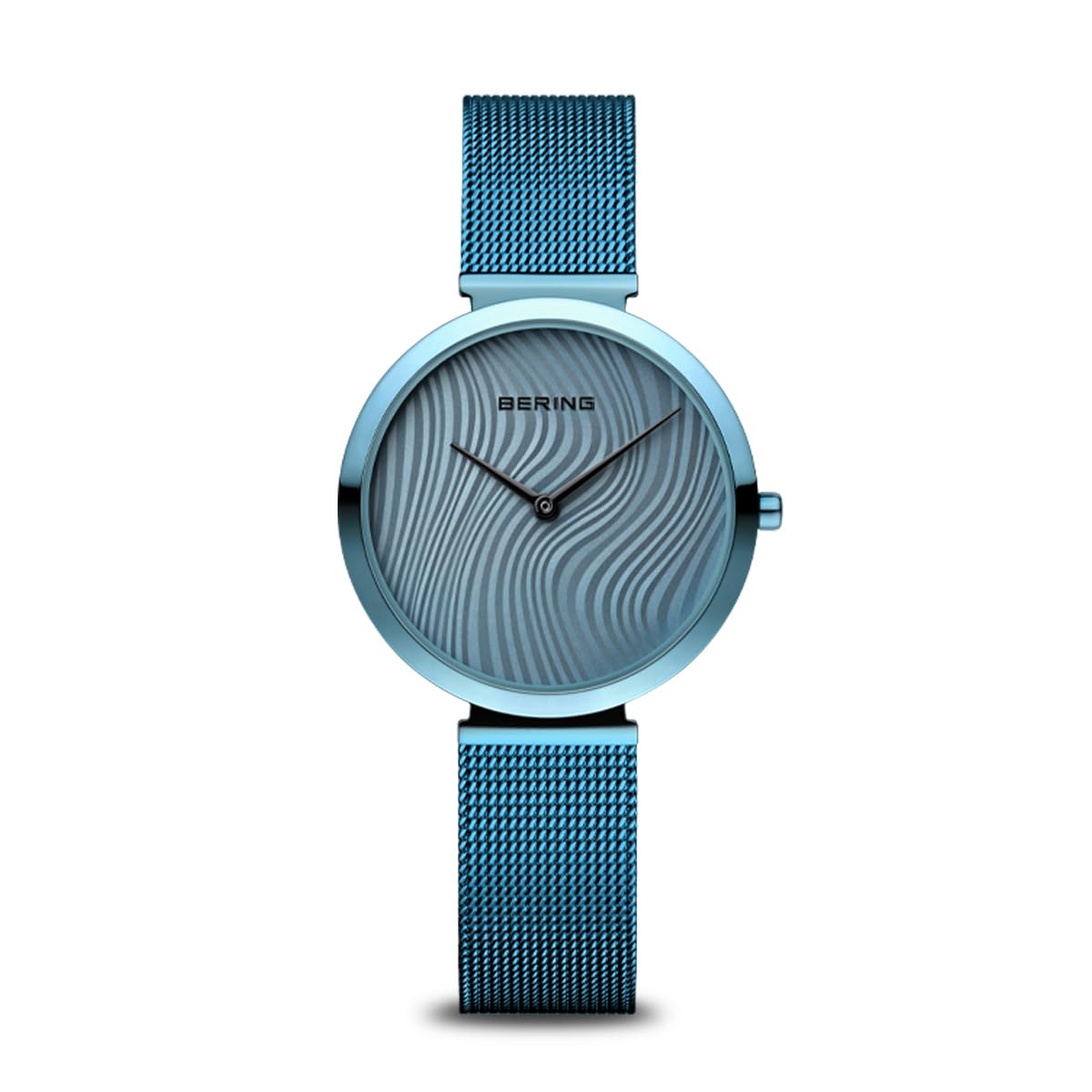 BERING 18132-Charity2 Reloj de cuarzo para mujer con caja de acero inoxidable de 32 mm con acabado azul y esfera azul, correa milanesa, cristal de zafiro y resistencia al agua de 3 ATM