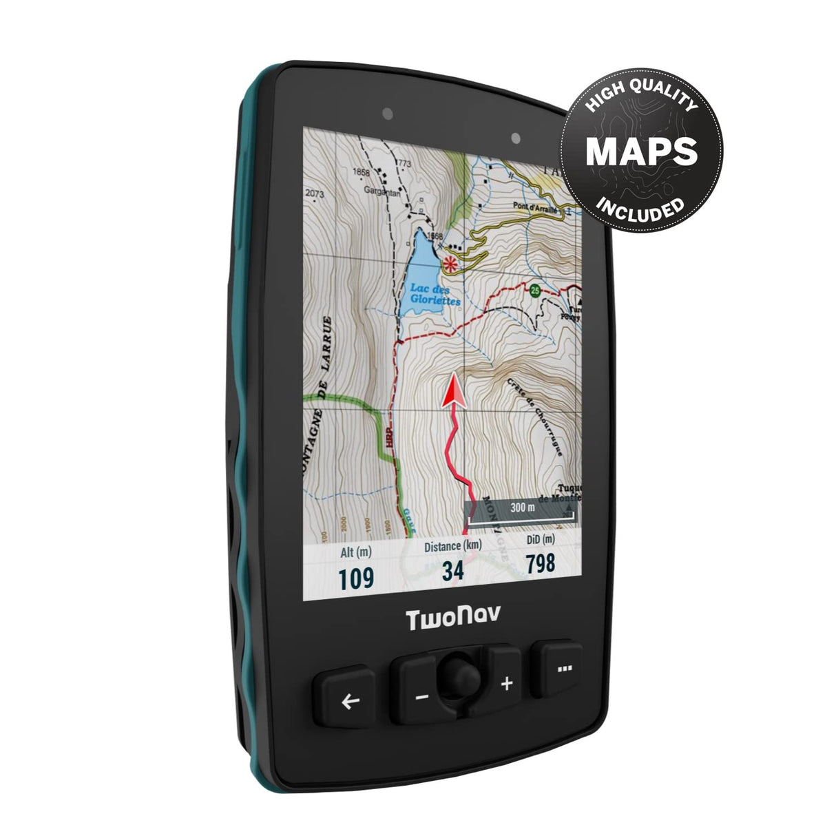 TwoNav Aventura 2 Plus, GPS de Mano con Pantalla Amplia 3.7 Pulgadas, Botones y Joystick para montaña, Alpinismo, Trekking o Senderismo con mapas incluidos. Color Azul Turquesa