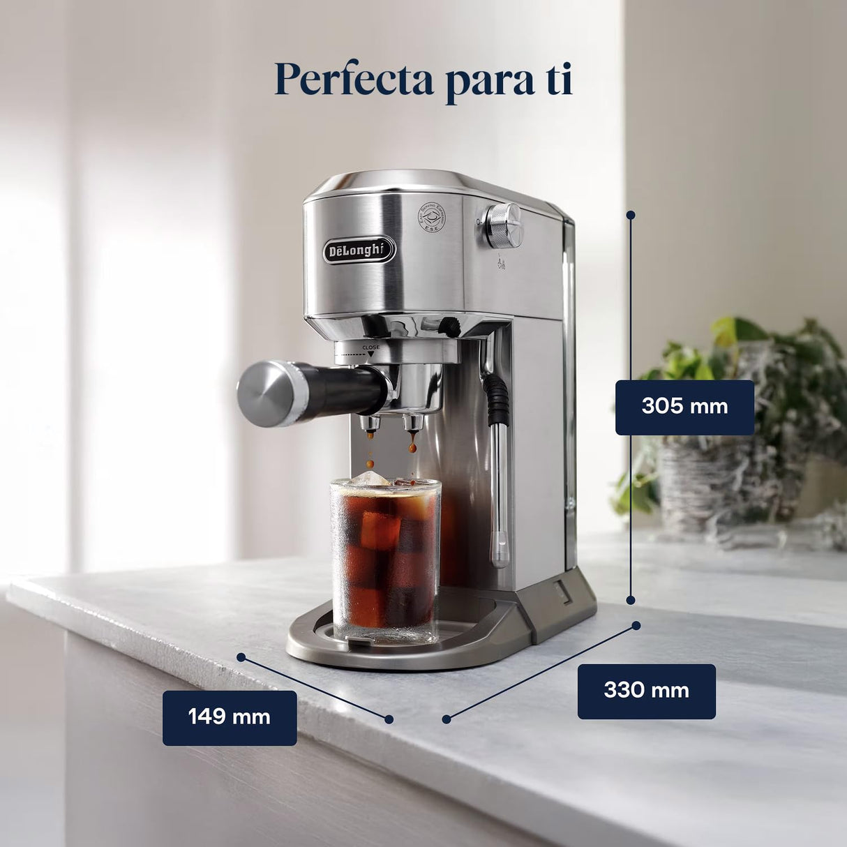 De'Longhi Dedica Duo EC890.M, Máquina Café Barista con Bomba, Espresso y Cold Brew, Máquina Café Manual con Varilla Vapor LatteArt, 15cm Ancho, 2 Espresso, Pantalla Táctil, Taza hasta 13 cm, Metal