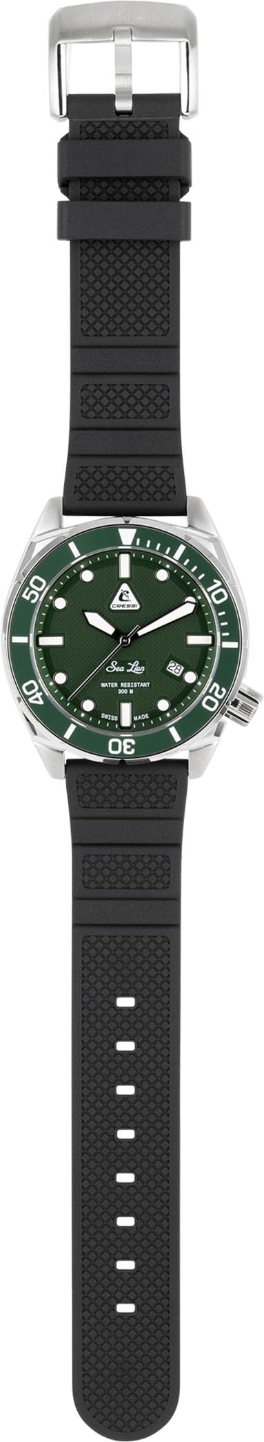 CRESSI Sea Lion Watch Plata/Verde 300m - Reloj de Buceo Profesional Unisex, Paraggi Edición 100% Swiss Made, Estanco hasta 300 Metros