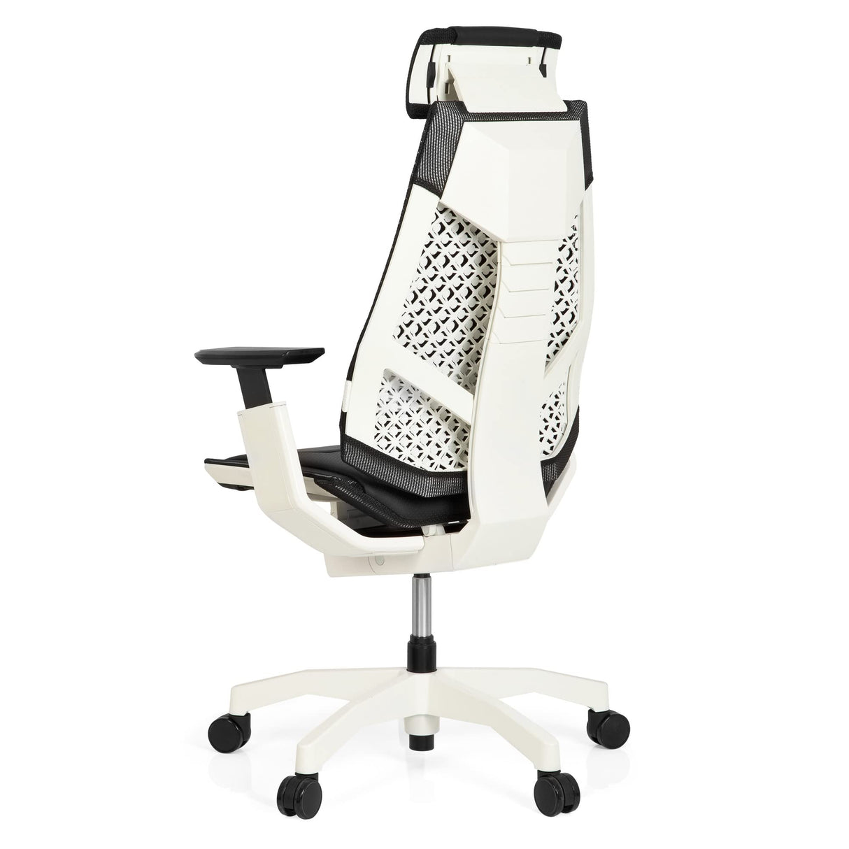hjh OFFICE 652863 Silla de Oficina GENIDIA Pro White Cuero Negro, Silla ejecutiva ergonómica, reposabrazos y reposacabezas Ajustables