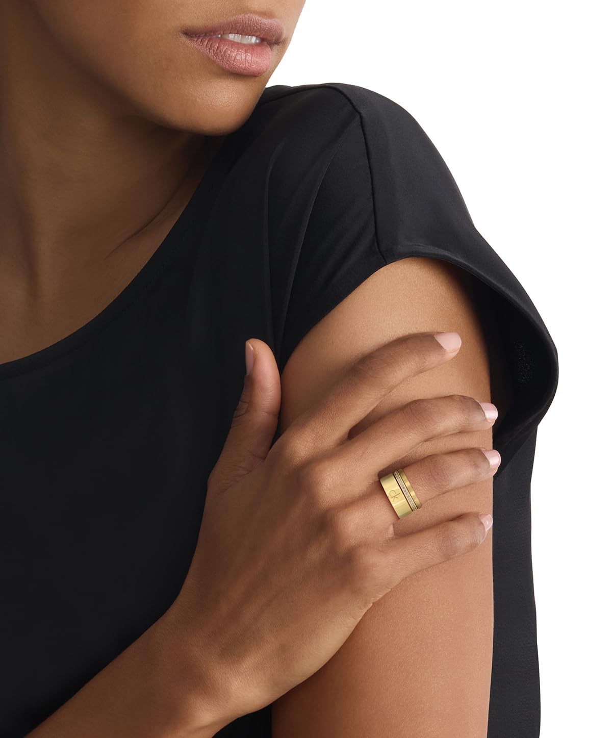 Calvin Klein Set de 3 Anillos para Mujer Colección CK TRIO en Oro Amarillo con Cristales - 35000795D, 56mm, Gold