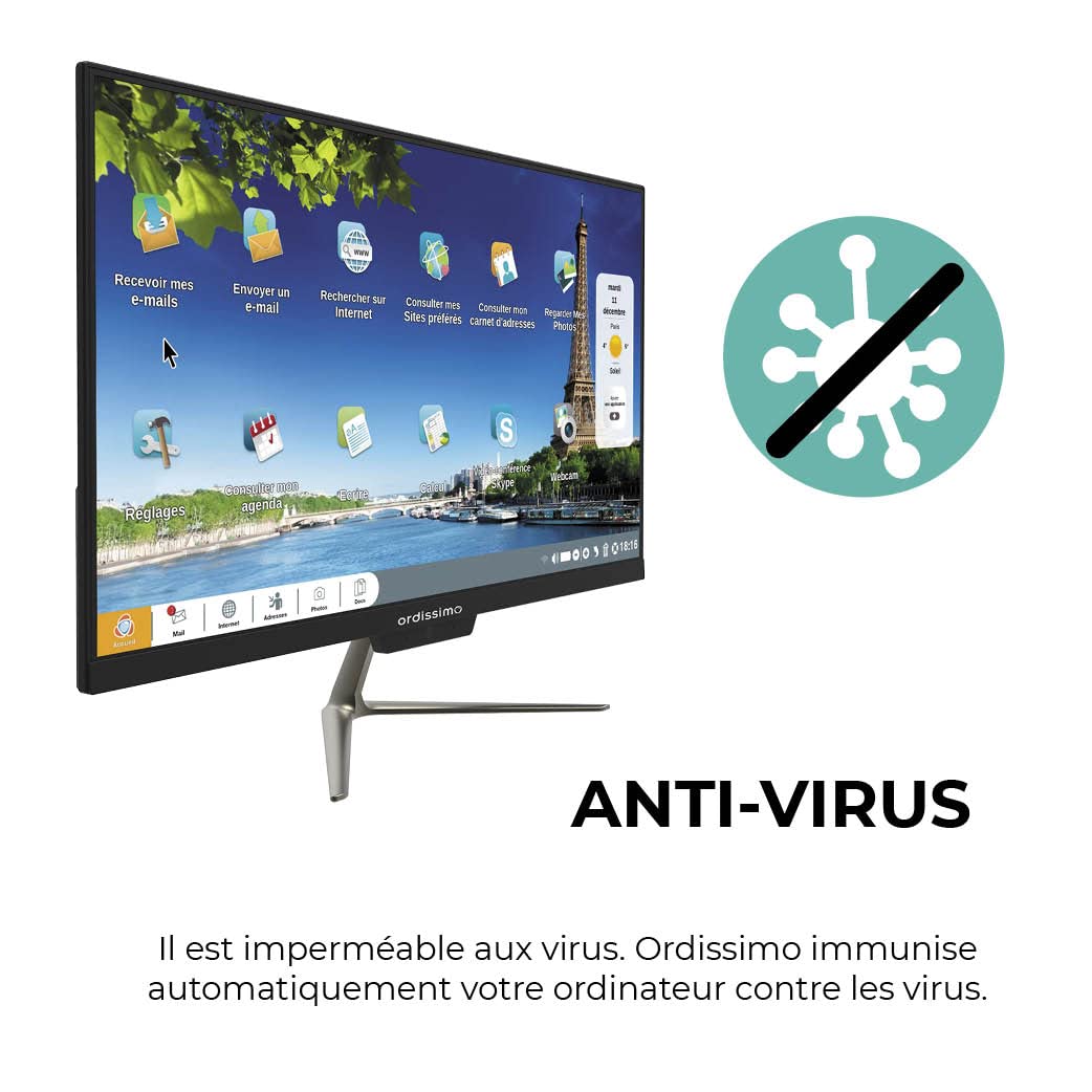 Ordissimo - Computadora de Escritorio Todo en uno Clara 2 para Personas Mayores - Fácil de Usar - Interfaz intuitiva - Pantalla de 23,8 Pulgadas - Gran Capacidad de Almacenamiento - Teclado y Mouse