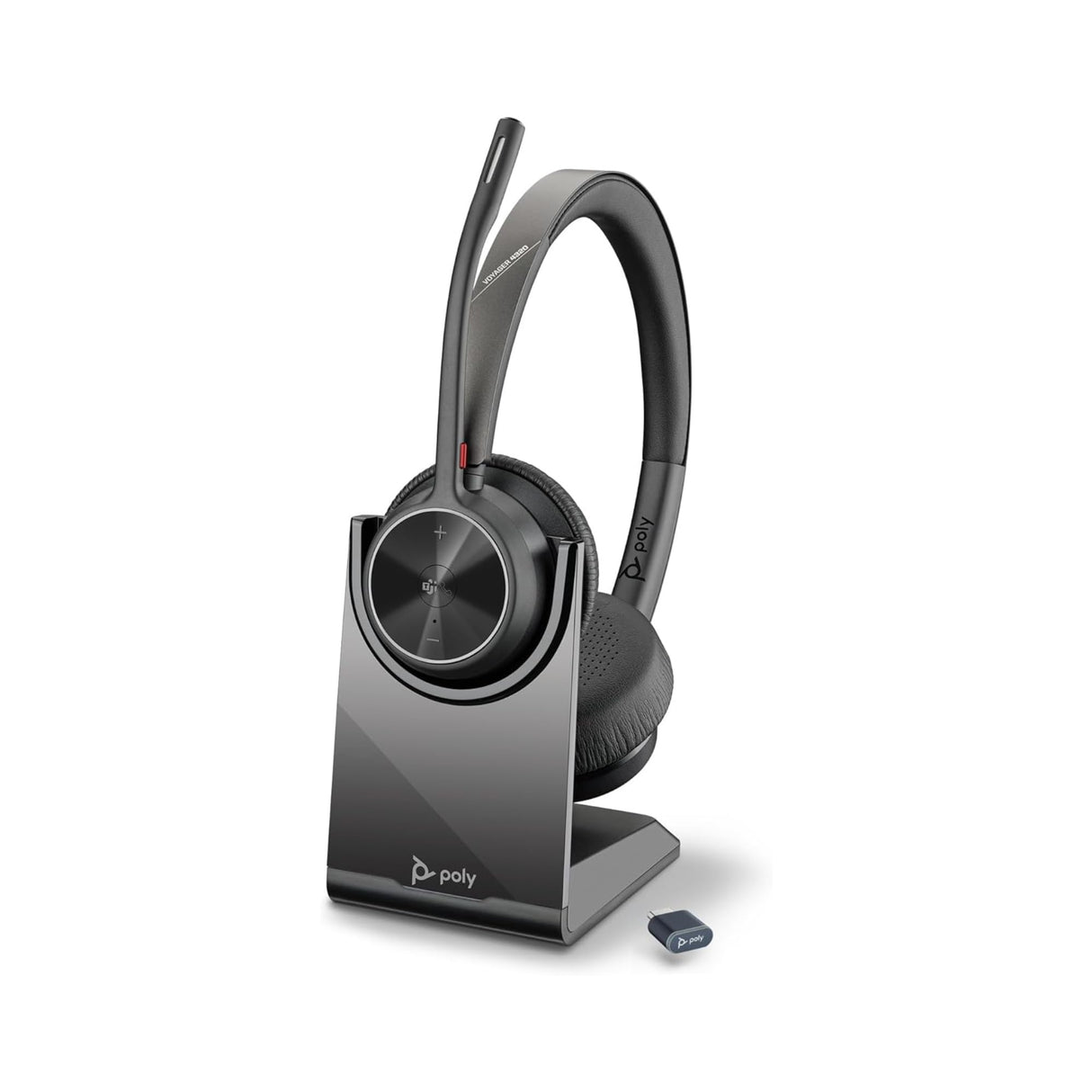 Auriculares inalámbricos Poly Voyager 4320 UC y soporte de carga - Audífonos estéreo con micrófono de brazo con cancelación de ruido - Conexión Bluetooth a PC/Mac/teléfono móvil - Teams (certificado)