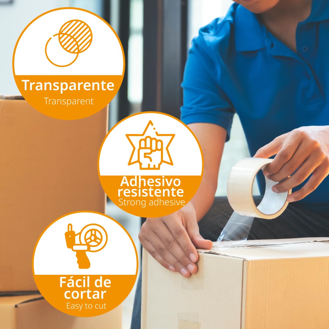 OFITURIA Cinta Adhesiva de Embalar Transparente para Embalaje de Cajas de Cartón de Envíos y Mudanzas. Precinto para Empaquetados Seguros y Resistentes (48mm x 120 mts - Transparente, 48 Rollos)