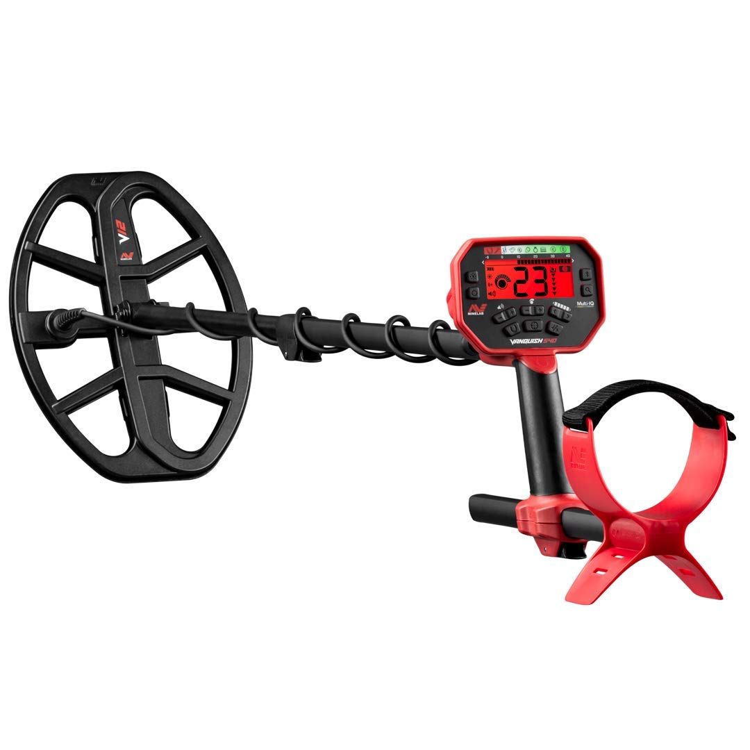Minelab Vanquish 540 - Detector de Metales multifrecuencia para Adultos con sesgo de Hierro y Bobina Impermeable Doble D V12 de 12 x 9 Pulgadas (4 Modos de detección, Auriculares con Cable y Cubierta