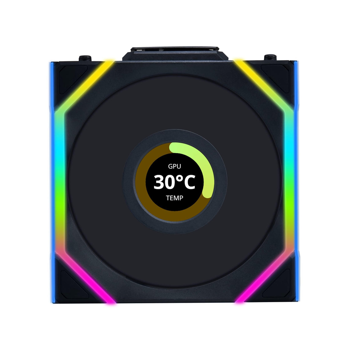 Lian Li UNI FAN SL-INF - Paquete de 3 ventiladores de refrigeración inalámbricos RGB PWM de 120 mm con pantalla LCD, color negro, rendimiento y estética sin costuras, tecnología PWM silenciosa