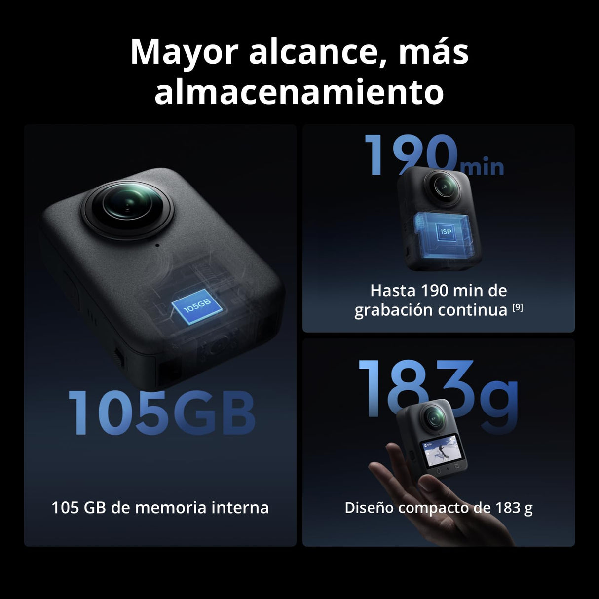 Pack Esencial dji Osmo 360, cámara 360 con Imagen 360° de 1 Pulgada, Video 360° en 8K Nativo, Video 4K/120 fps y 170° Boost, Kit de Palo de Selfie Invisible de 1.2 m, batería extendida con 2 baterías