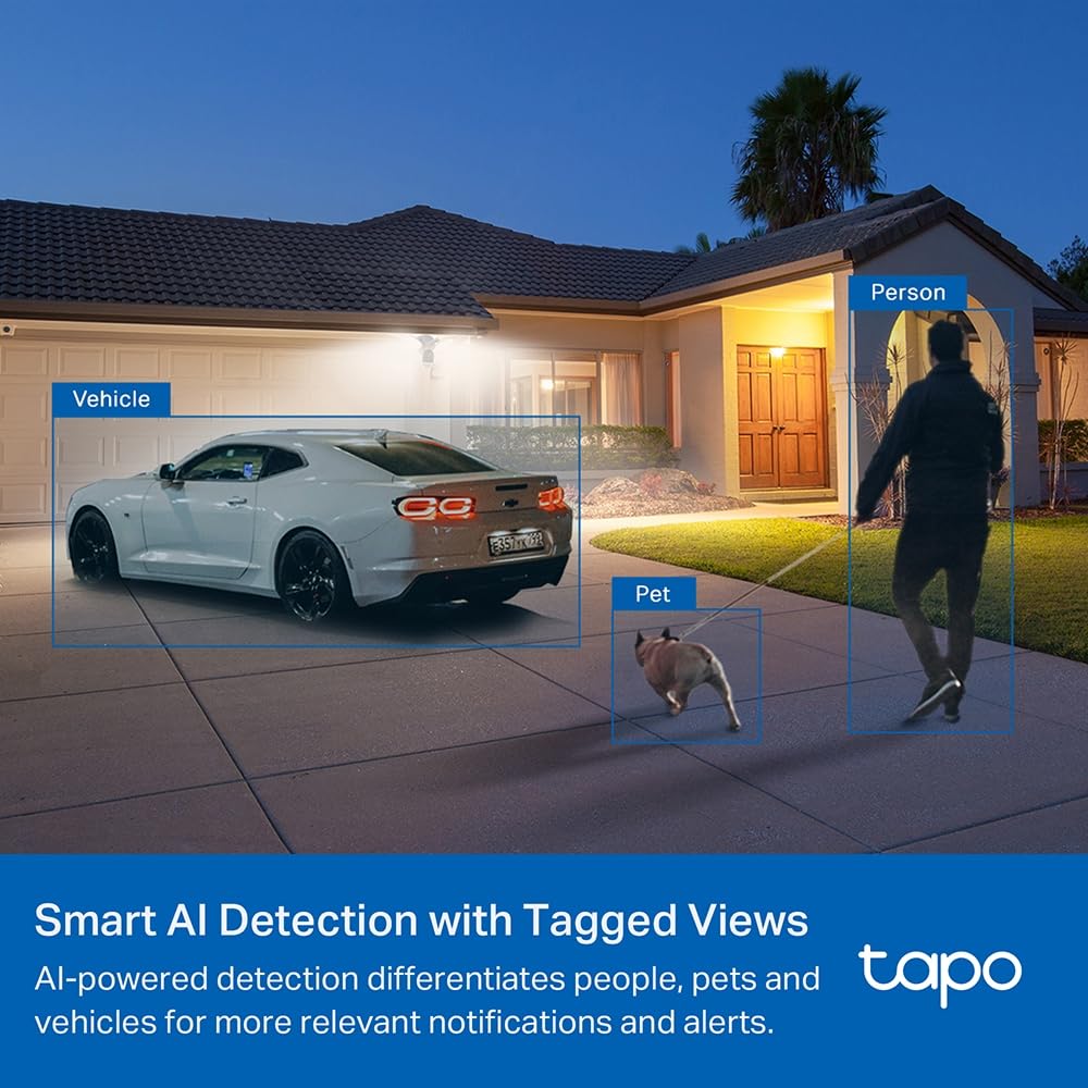 Tapo C720 - Cámara Wi-Fi Externa 2K 4 MP, visión Nocturna y proyectores de 2800 lúmenes, Control de luminosidad y Disparador de activación, detección Inteligente AI, microSD hasta 512 G, IP65, Solo