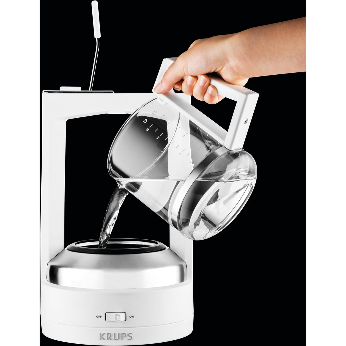 Krups KM468210 - Cafetera de goteo, 850 W, 1 L, acero inoxidable/vidrio, blanco