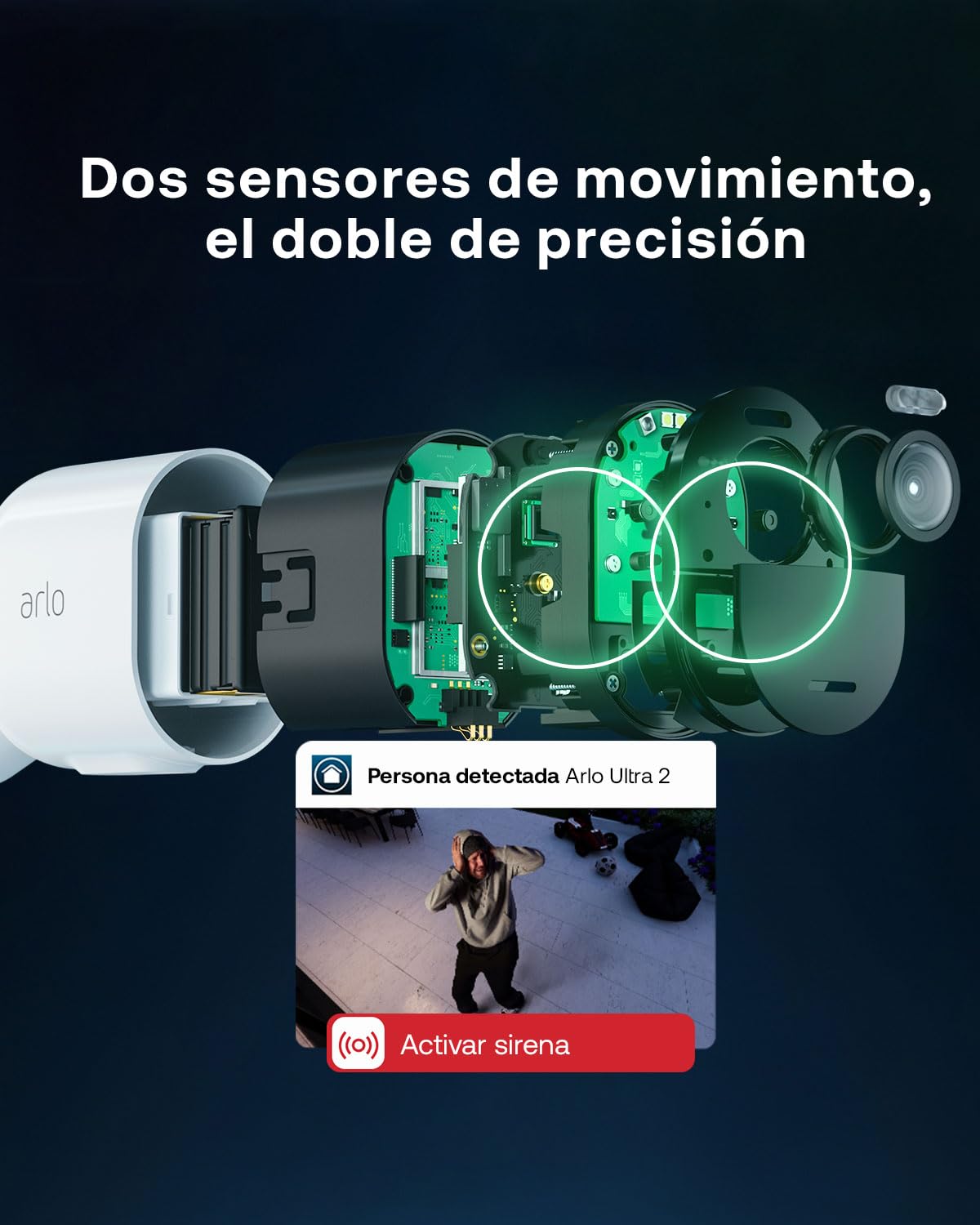 Arlo Ultra 2 Camara de Vigilancia WiFi Exterior 4K, Camara de Vigilancia WiFi Interior, Sensor de Movimiento, Alarmas Para Casa, Visión Nocturna Color, Prueba Arlo Secure Incluida , 4 Cámaras, Blancas